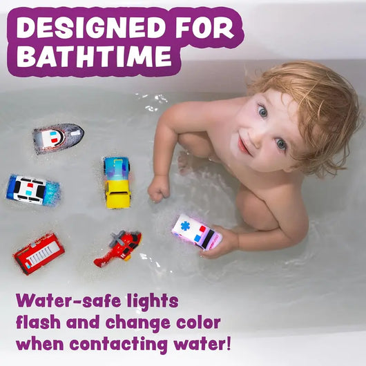 Tubbies Emergency Cars Light Up Bath Toys