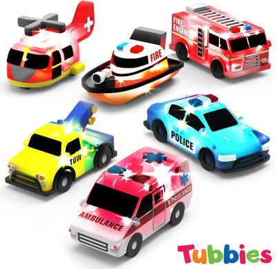 Tubbies Emergency Cars Light Up Bath Toys