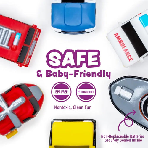Tubbies Emergency Cars Light Up Bath Toys